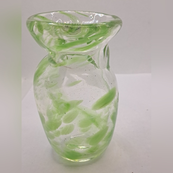 Two Art Glass Vases.  Beautiful green swirls in glass. - Picture 3 of 8